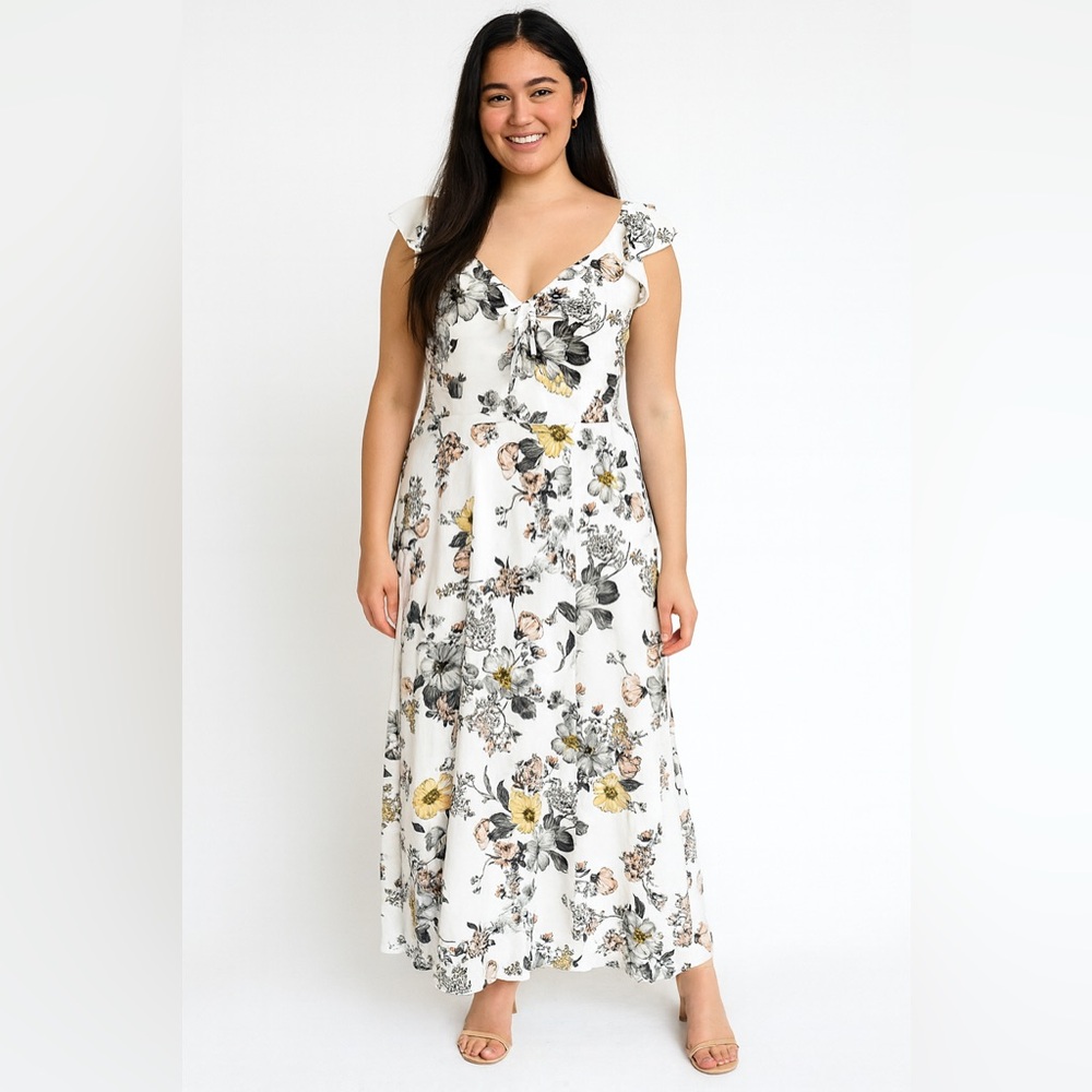 Bailey Blue Black and Gray Flutter Sleeve Maxi Dress
